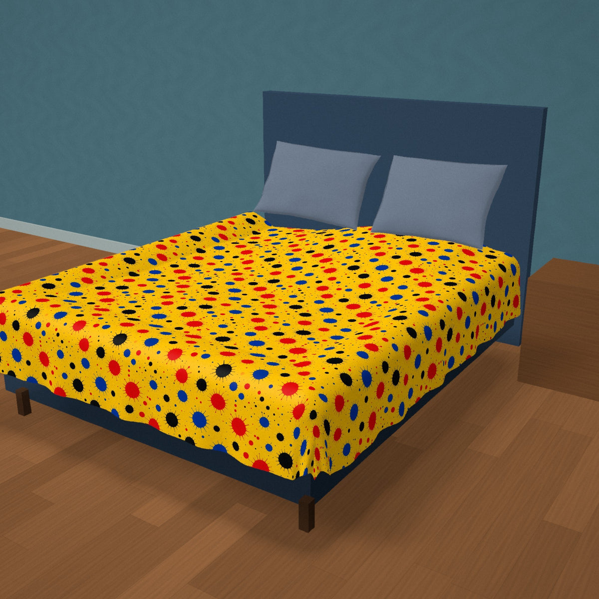 Blot Burst Cotton Duvet Cover on a made bed