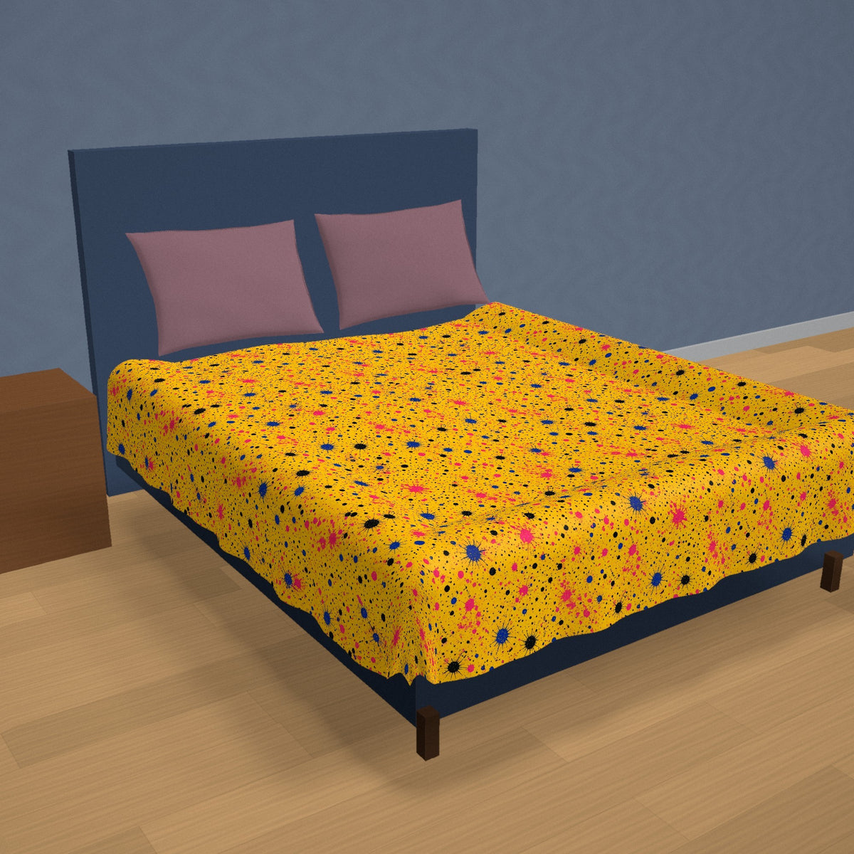 Pink Spray Field Cotton Duvet Cover on a made bed