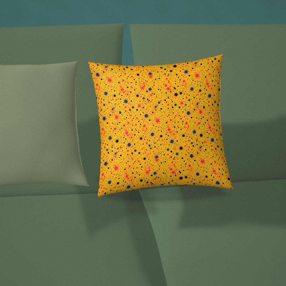 Pink Spray Field Faux Suede Cushion styled on a sofa