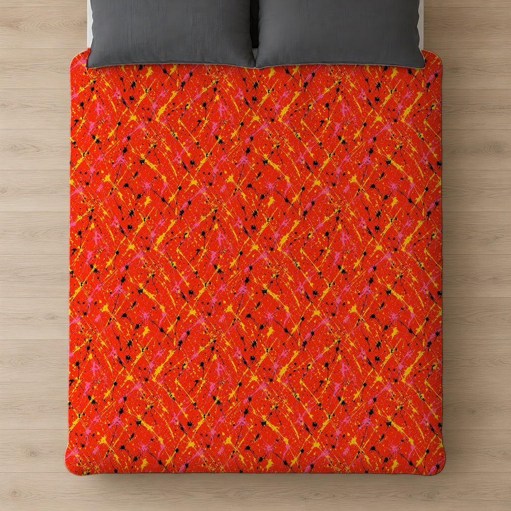 Vermilion Riot Cotton Duvet Cover on a bed, seen from above