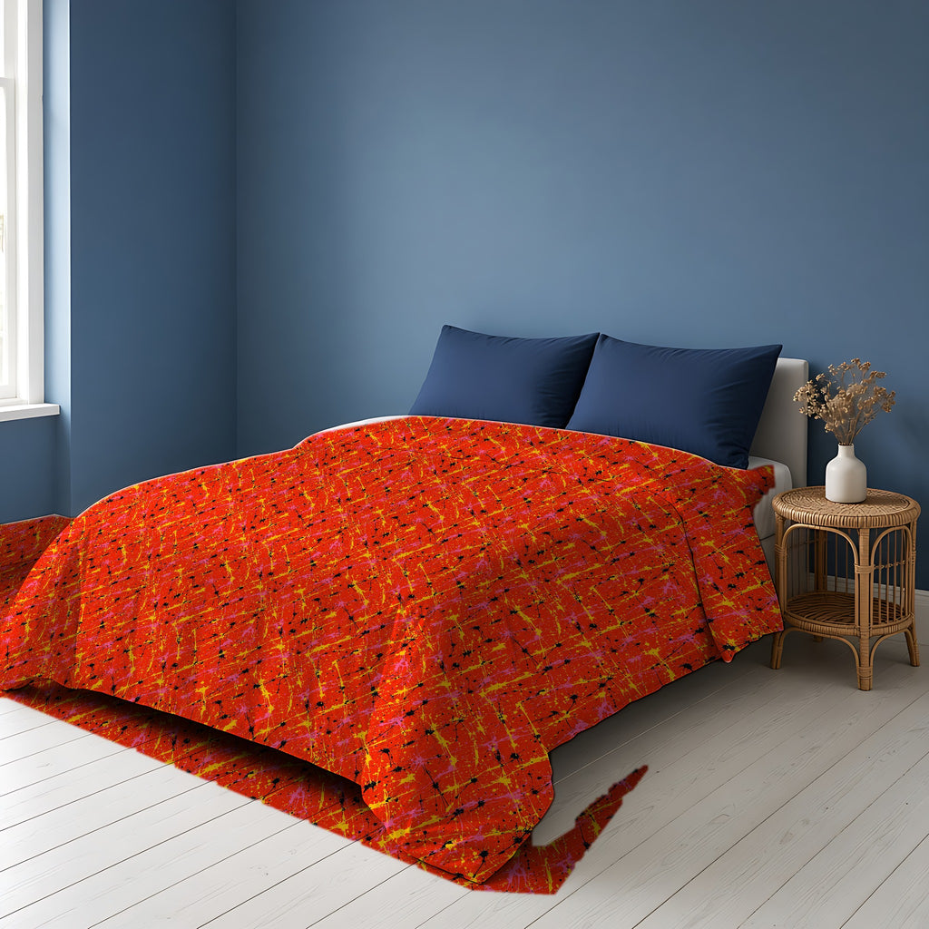 Vermilion Riot Cotton Duvet Cover on a bed in a Scandinavian blue bedroom