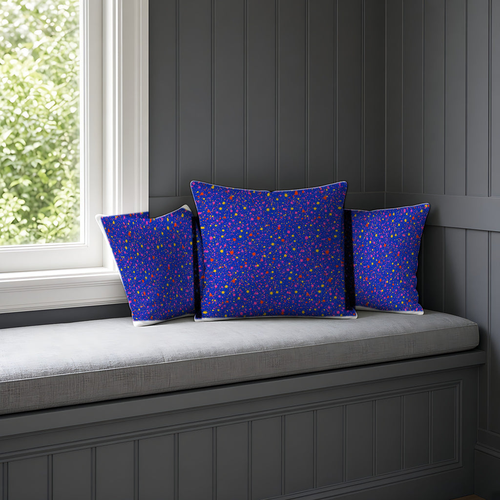 Ultramarine Spatter Faux Suede Cushion on a window seat