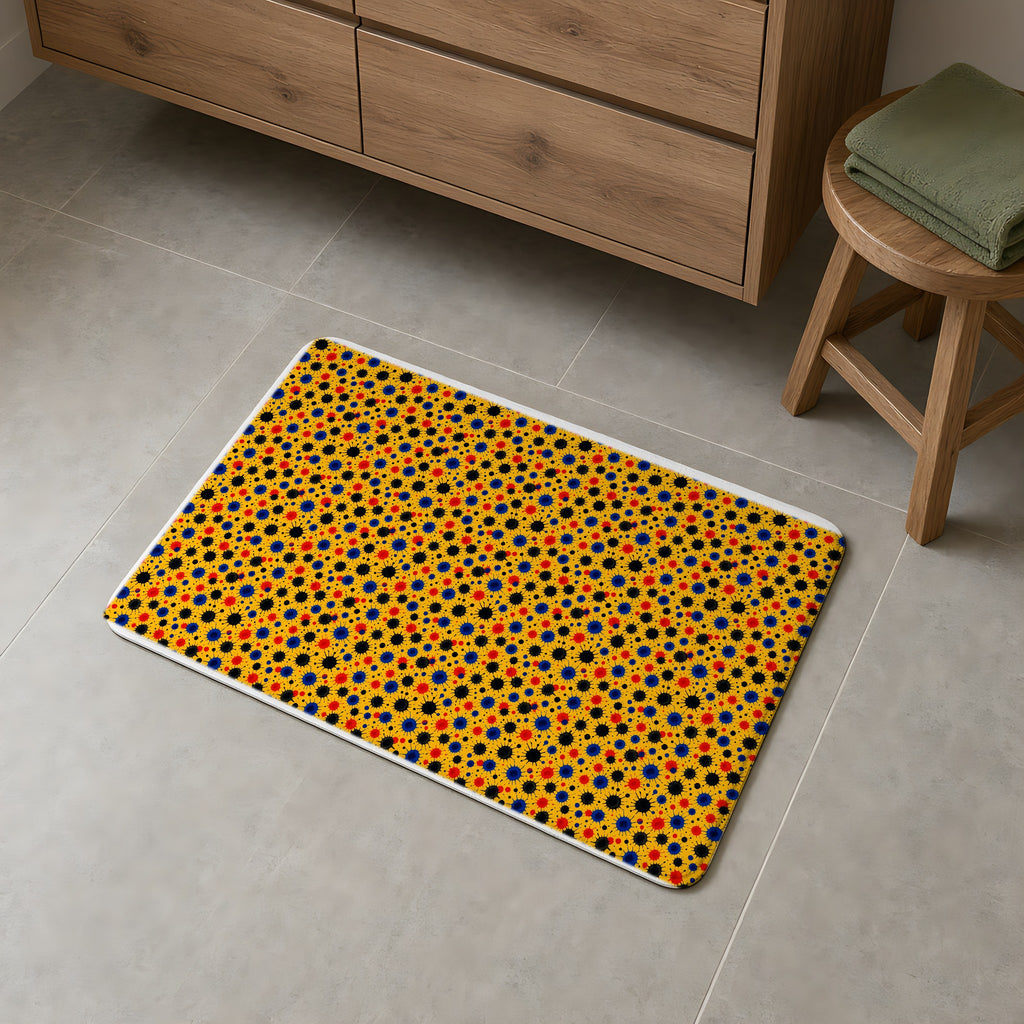 Wet Ink Pools Bath Mat on a grey tiled bathroom floor