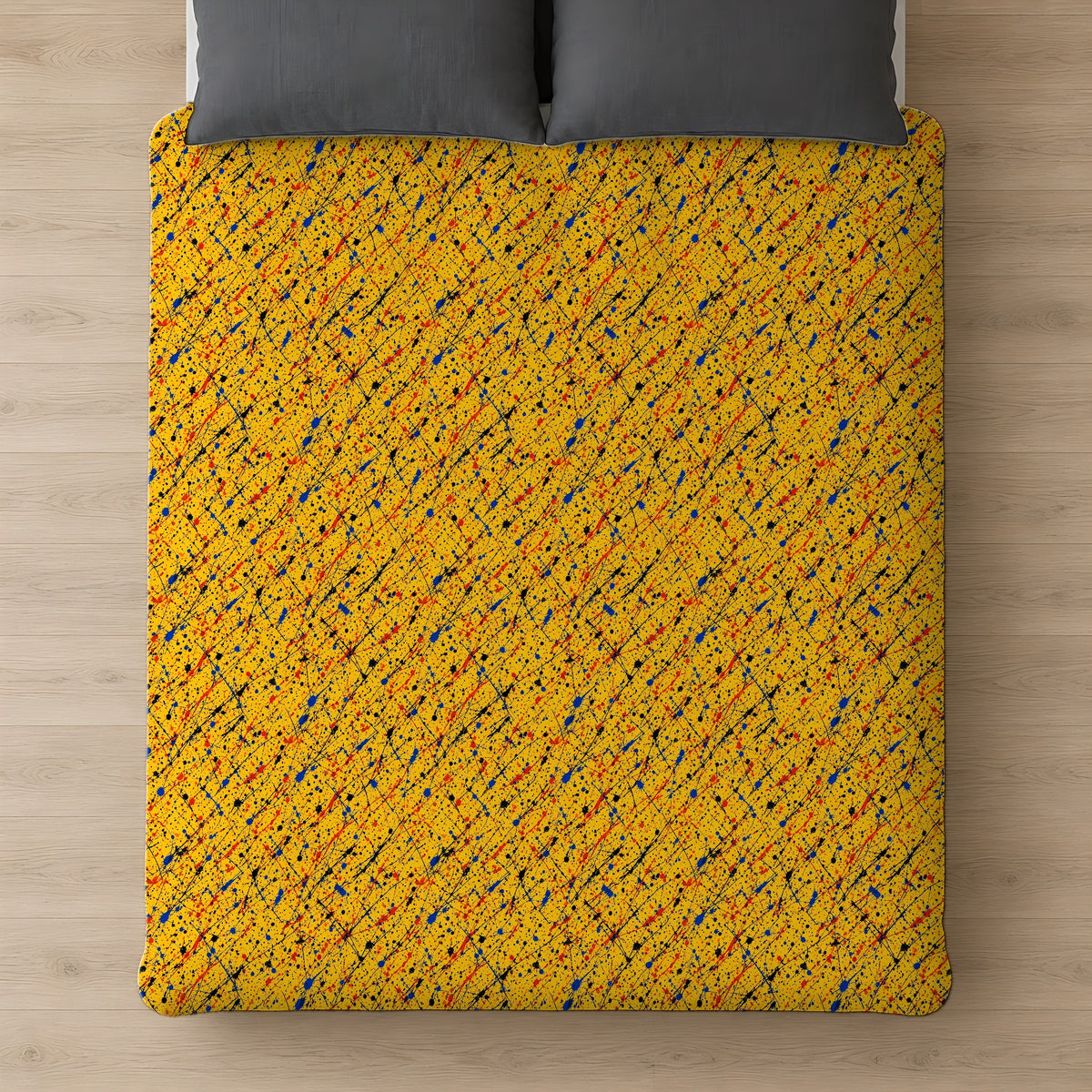 Flick Lines Cotton Duvet Cover on a bed, seen from above