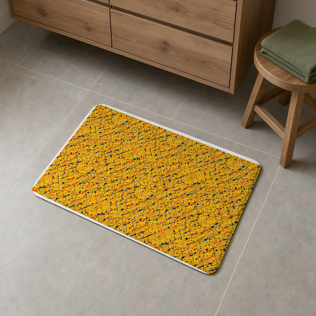 Flick Lines Bath Mat on a grey tiled bathroom floor