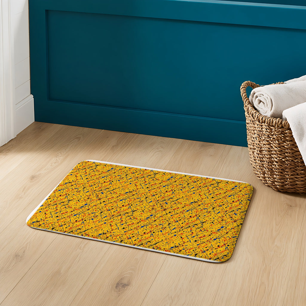 Flick Lines Bath Mat on an oak floor in a teal bathroom