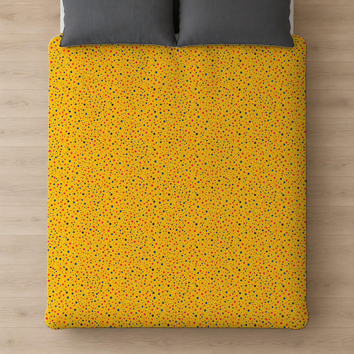 Confetti Spatter Cotton Duvet Cover on a bed, seen from above