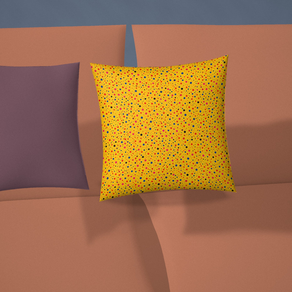 Confetti Spatter Faux Suede Cushion styled on a sofa