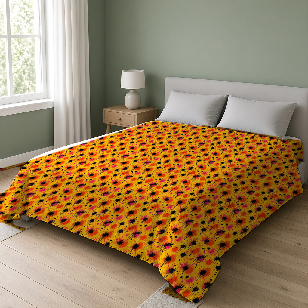 Black Ink Burst Cotton Duvet Cover on a double bed in a bright sage-green bedroom