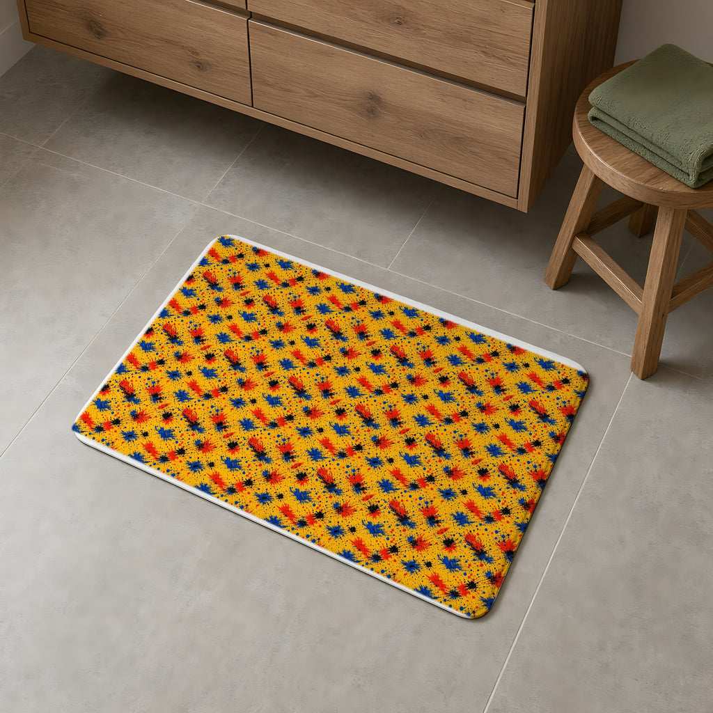 Dragged Smears Bath Mat on a grey tiled bathroom floor