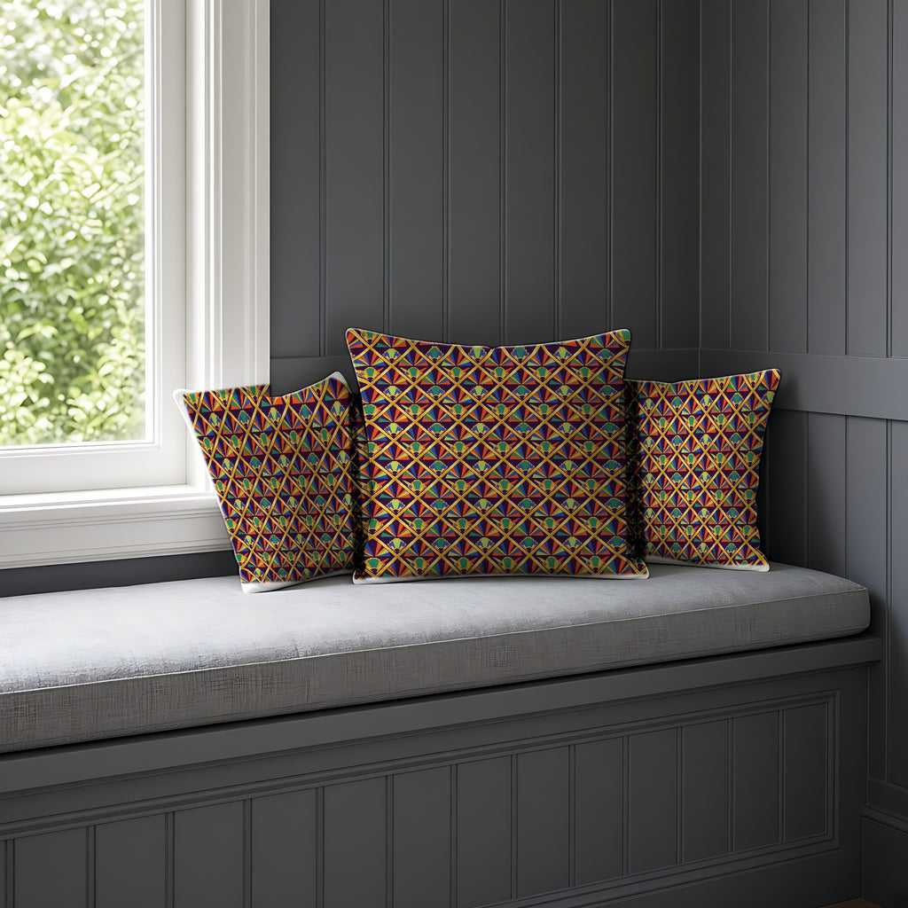 Gilded Lattice Sunburst Faux Suede Cushion on a window seat