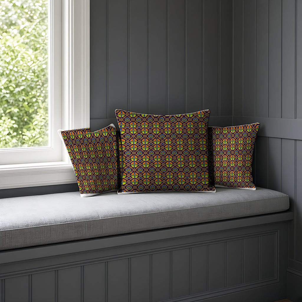 Octagon Enamel Lattice Faux Suede Cushion on a window seat