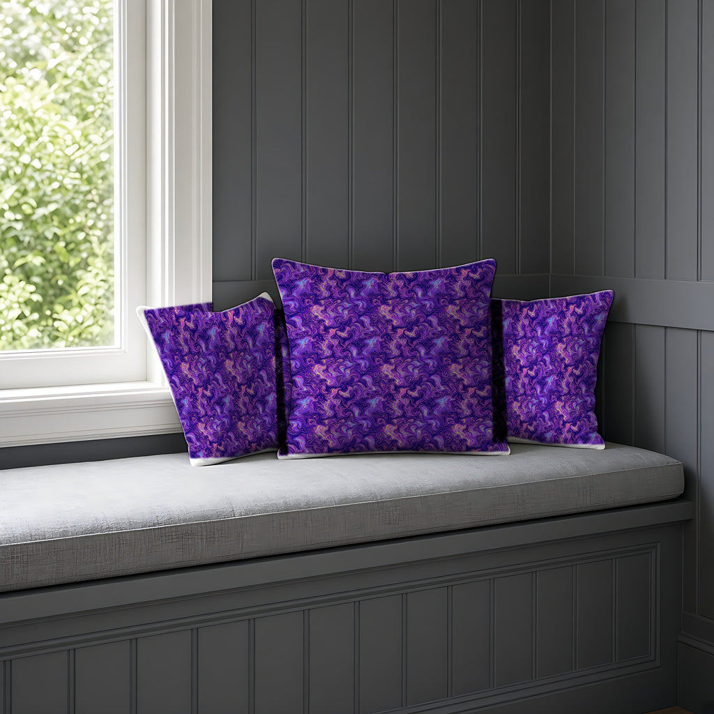 Ultraviolet Marble Swirl Faux Suede Cushion on a window seat