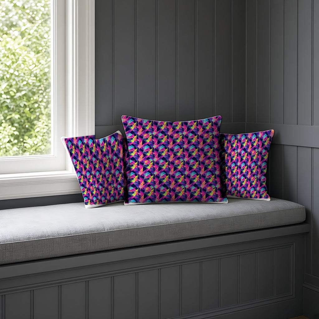 Prism Shard Cubist Faux Suede Cushion on a window seat