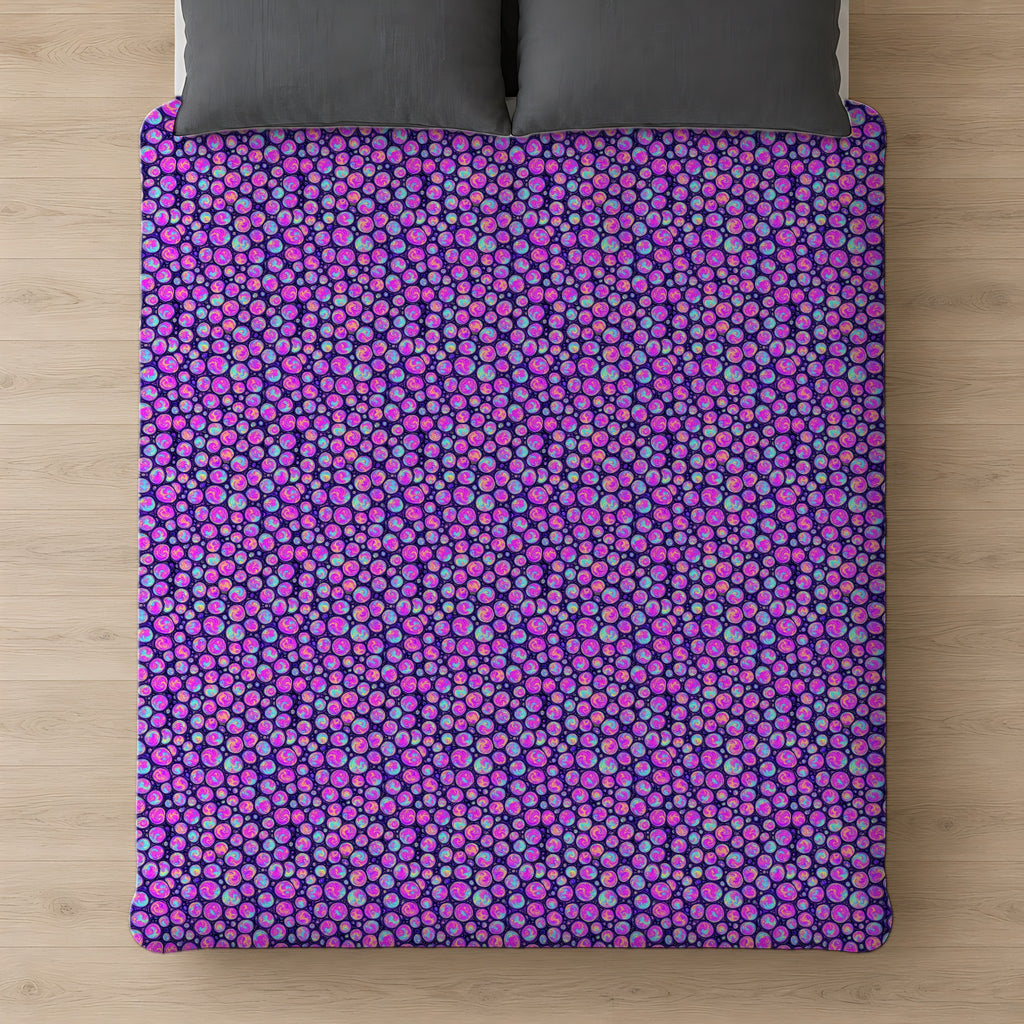 Opal Bubble Cells Cotton Duvet Cover on a bed, seen from above