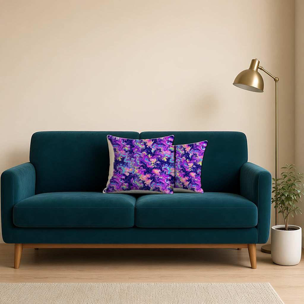 Opal Lava Marble Faux Suede Cushion on a teal velvet sofa