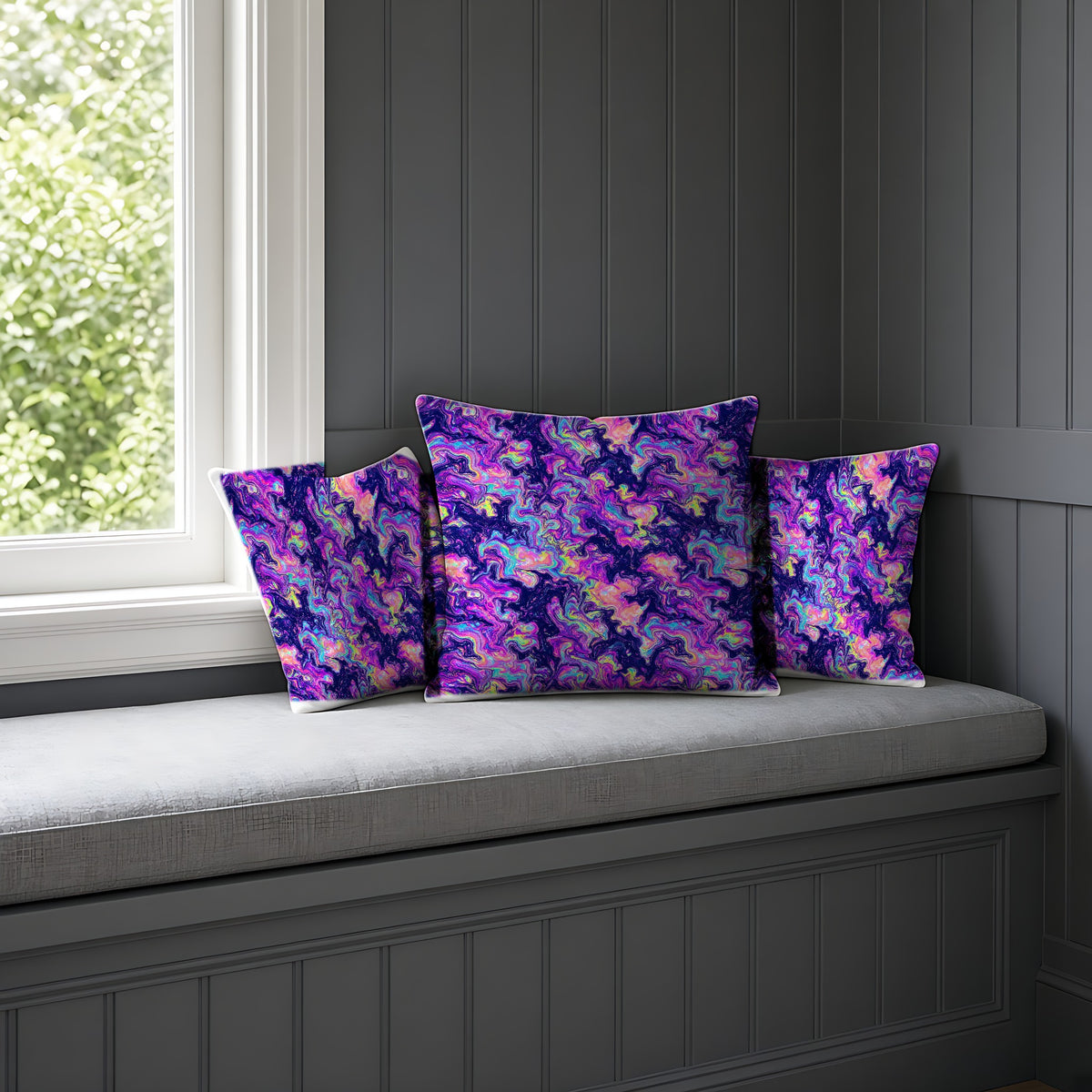 Opal Lava Marble Faux Suede Cushion on a window seat