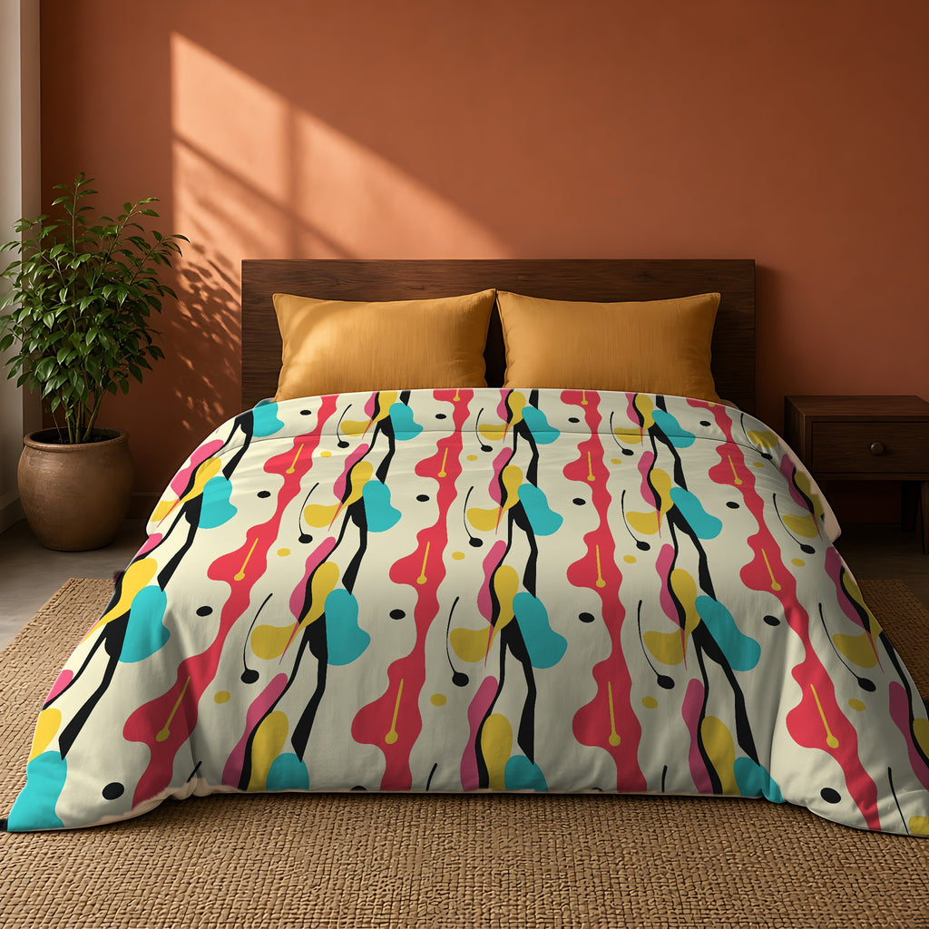 Cut-Out Blobs Cotton Duvet Cover on a king bed against a warm terracotta wall