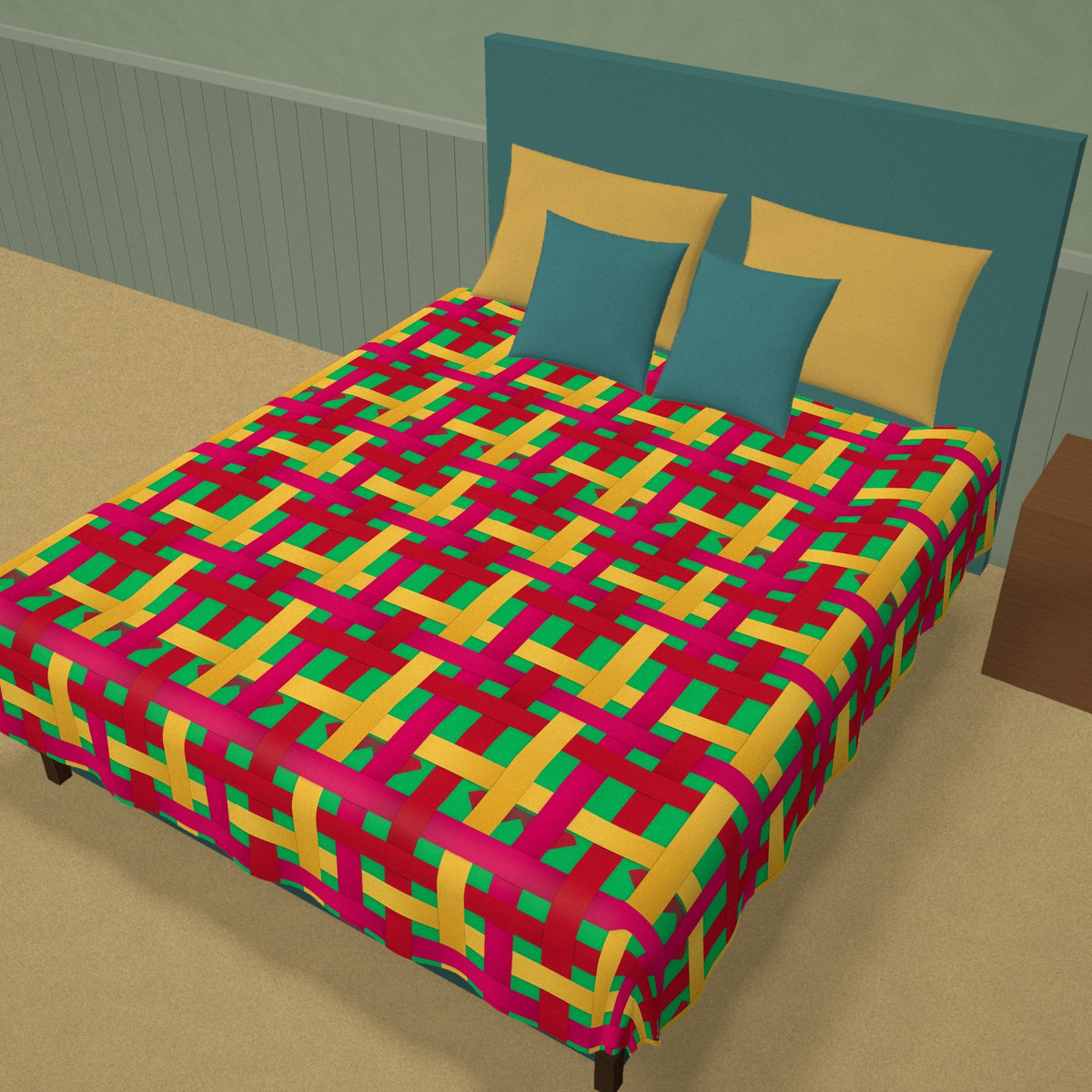 Big Jewel Ribbon Weave Cotton Duvet Cover on a made bed