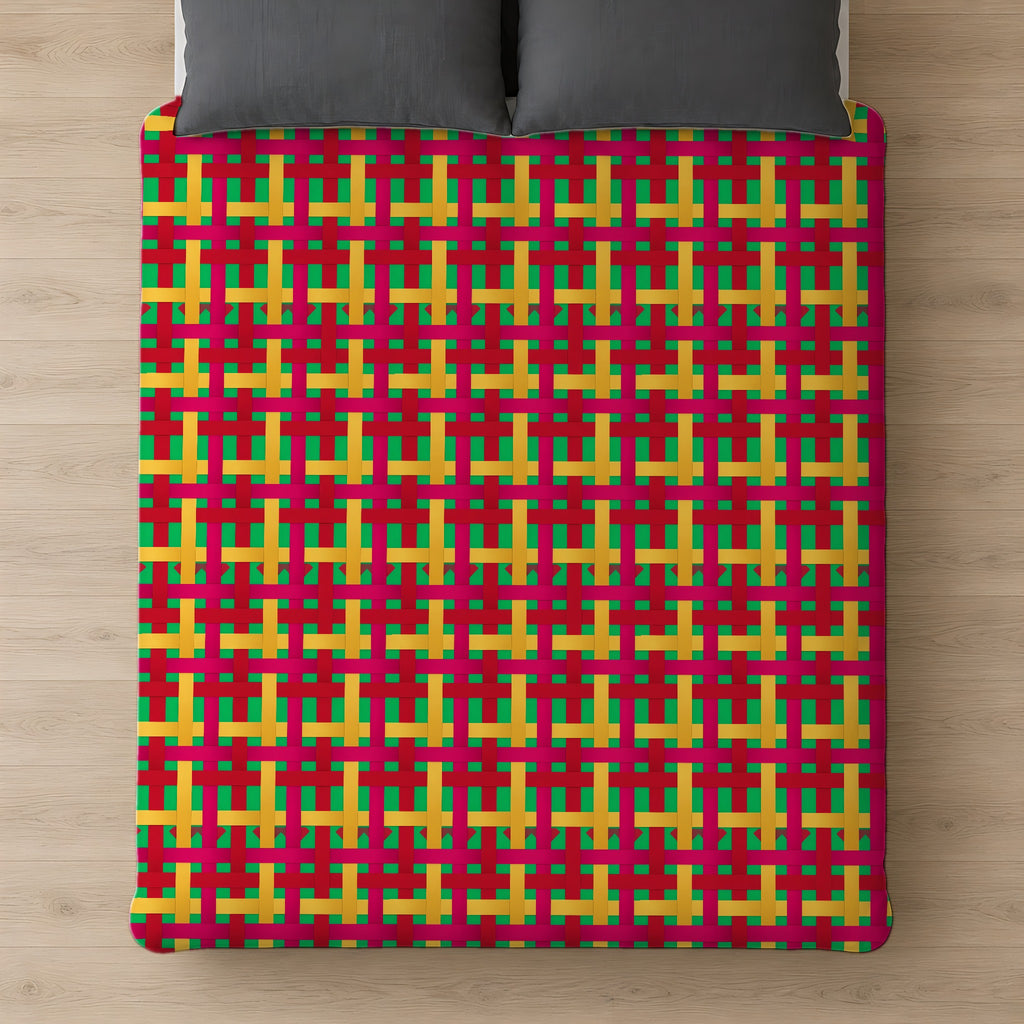 Big Jewel Ribbon Weave Cotton Duvet Cover on a bed, seen from above
