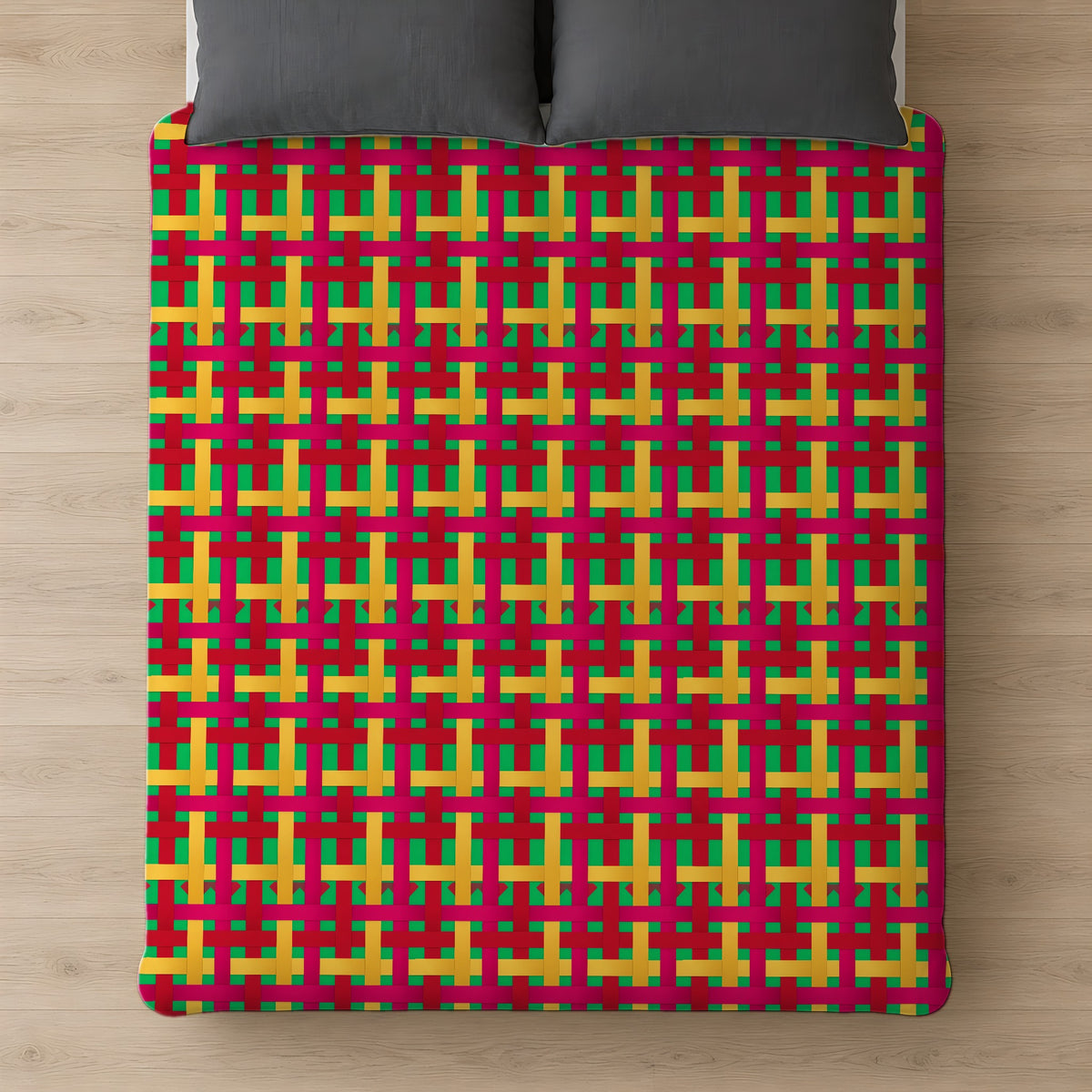 Big Jewel Ribbon Weave Cotton Duvet Cover on a bed, seen from above