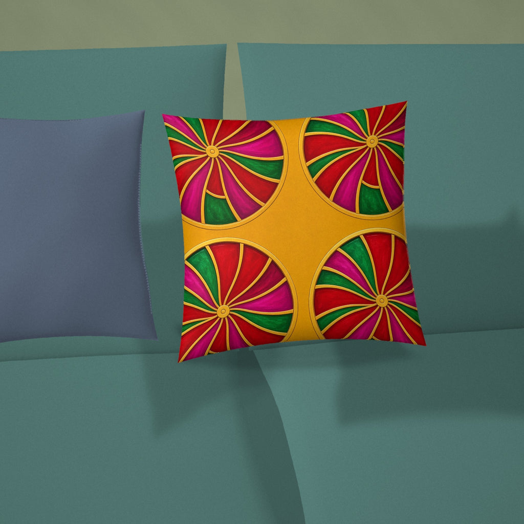 Grand Kaleido Jewel Wheels Faux Suede Cushion styled on a sofa