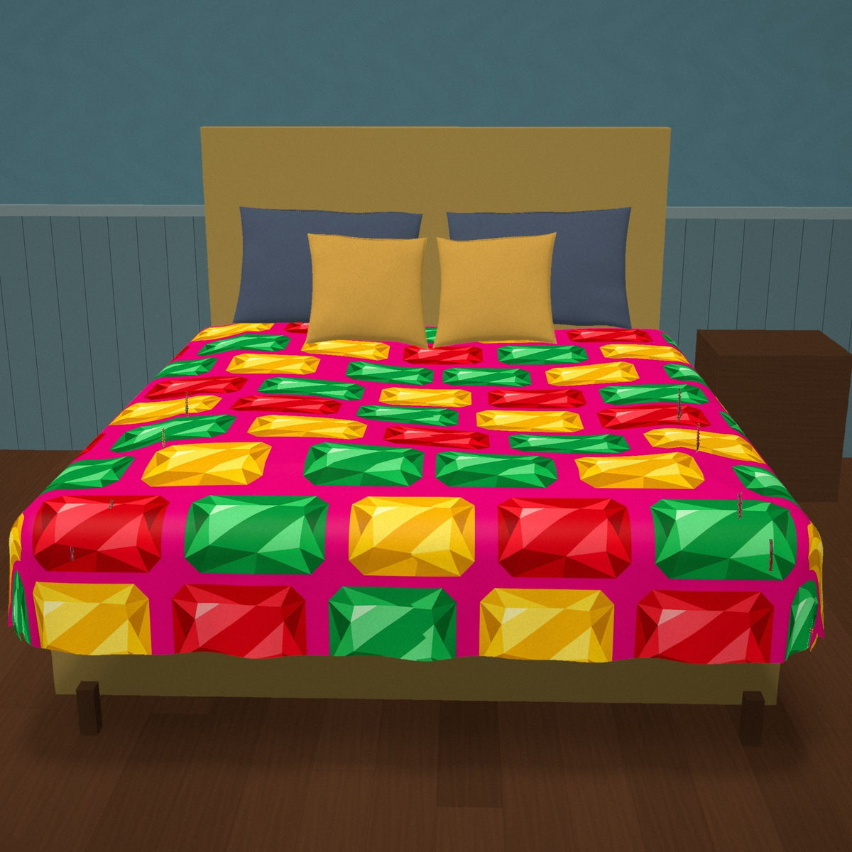 Big Stacked Gem Bars Cotton Duvet Cover on a made bed