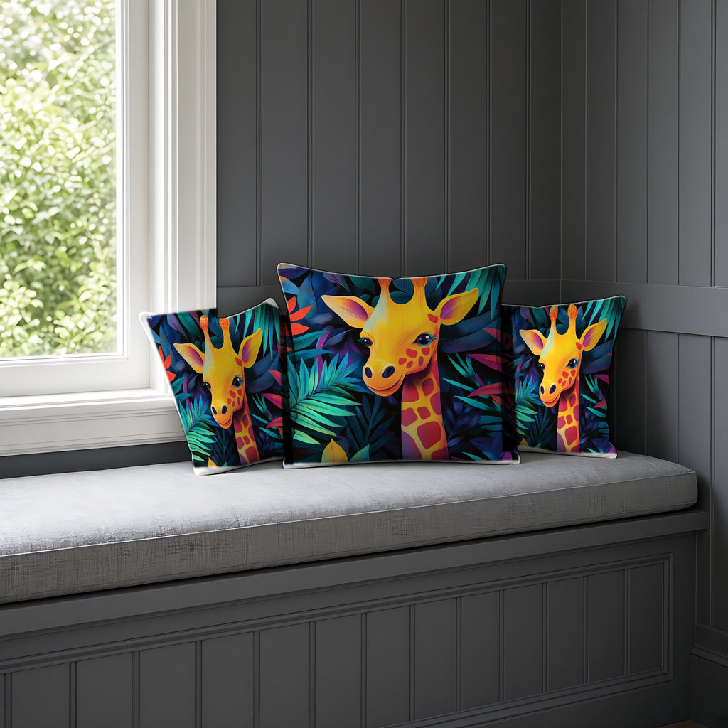 Jungle Giraffe Faux Suede Cushion on a window seat