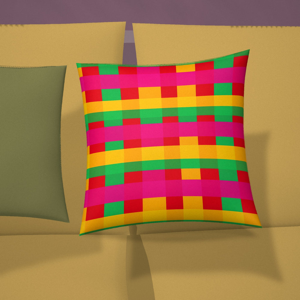Grand Jewel Plaid Faux Suede Cushion styled on a sofa