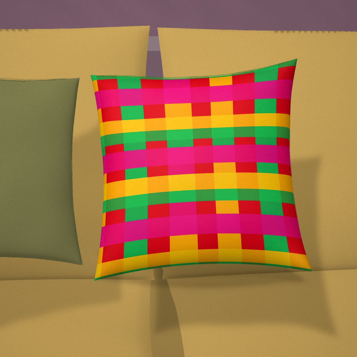 Grand Jewel Plaid Faux Suede Cushion styled on a sofa