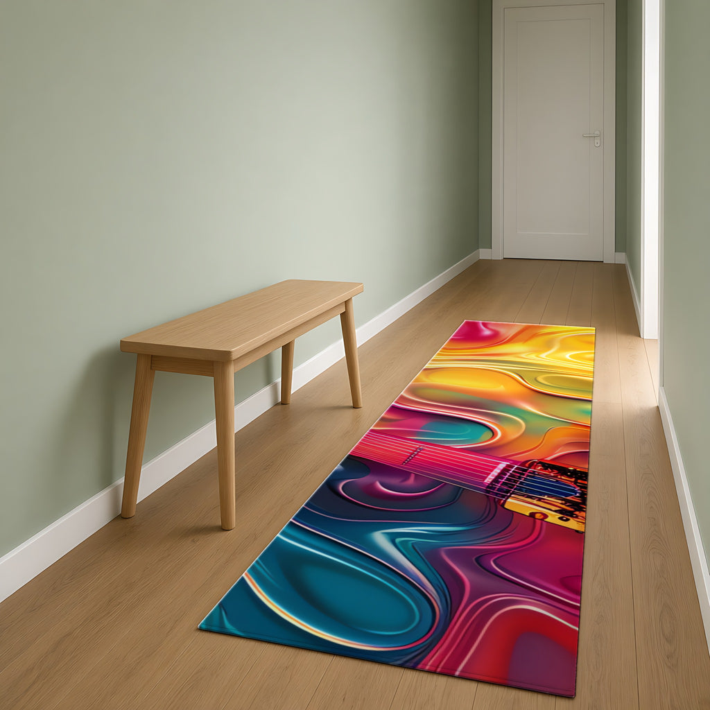 Ocean Swirl Flow Outdoor Rug as a runner in a sage-green hallway