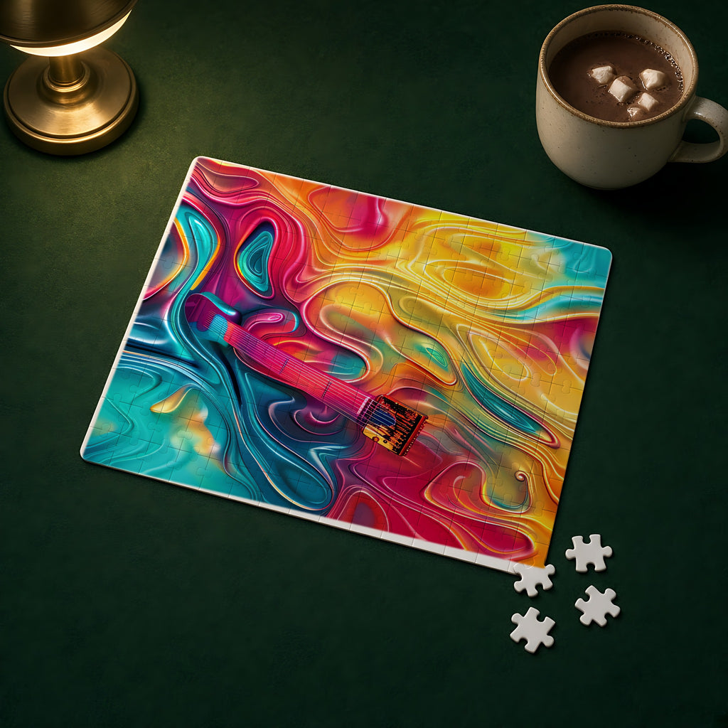 Ocean Swirl Flow Jigsaw Puzzle with Tin completed on a green games table