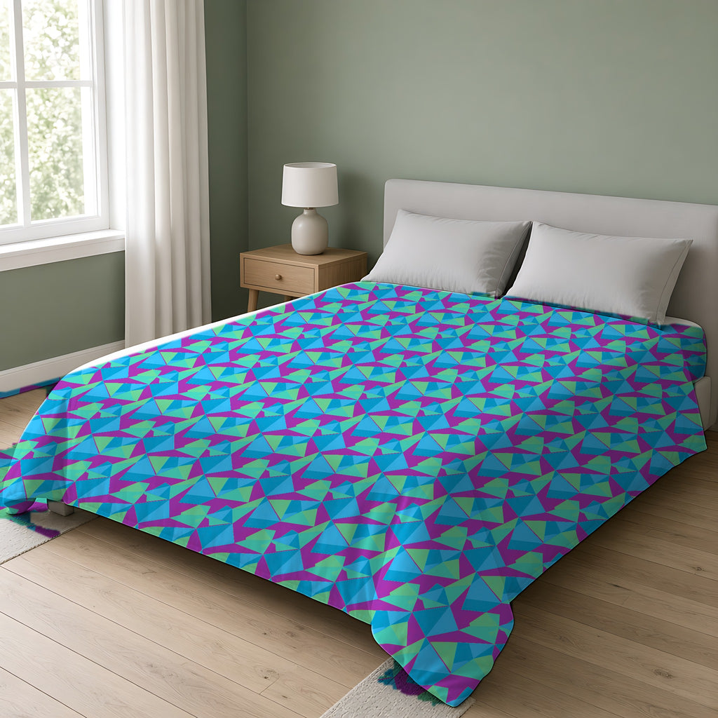 Faceted Panels Cotton Duvet Cover on a double bed in a bright sage-green bedroom