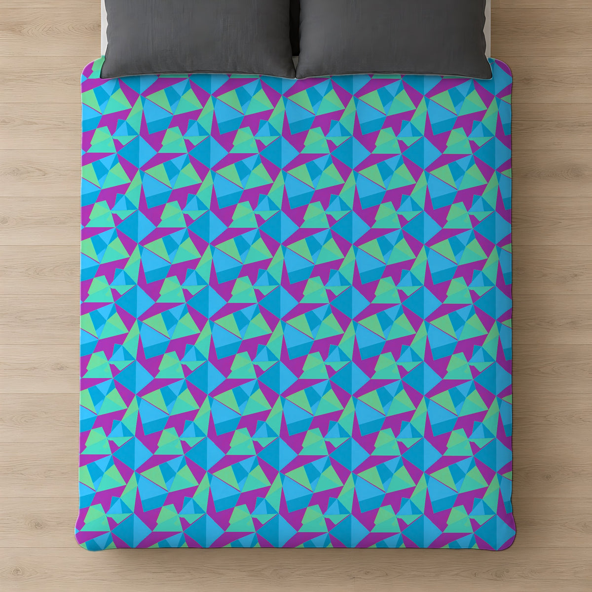 Faceted Panels Cotton Duvet Cover on a bed, seen from above