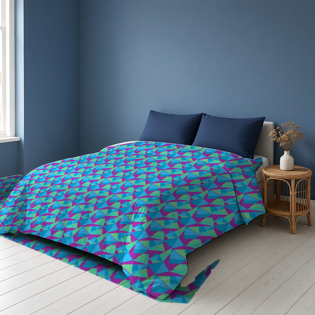 Faceted Panels Cotton Duvet Cover on a bed in a Scandinavian blue bedroom