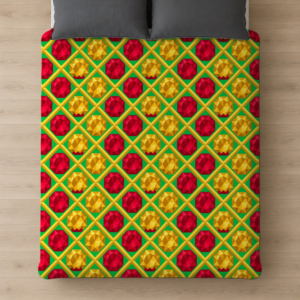 Giant Prism Diamond Lattice Cotton Duvet Cover on a bed, seen from above