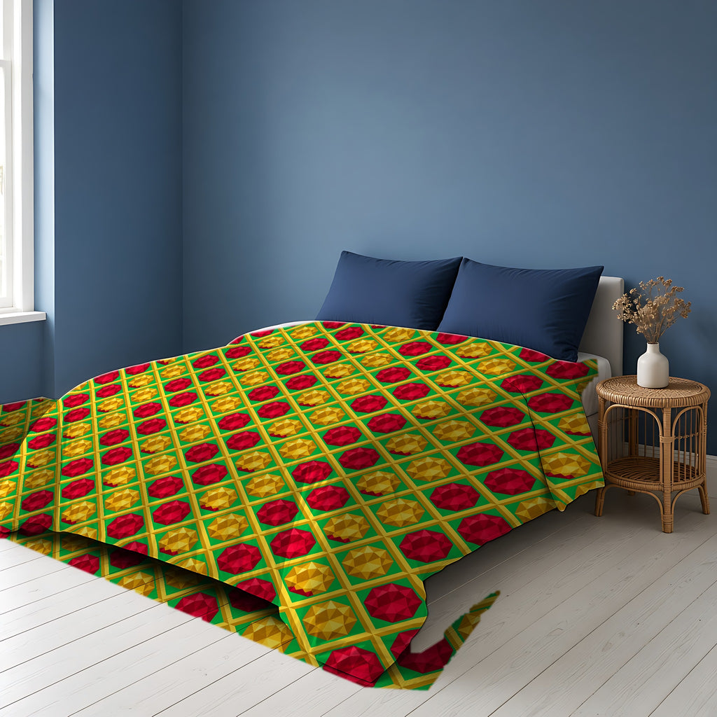 Giant Prism Diamond Lattice Cotton Duvet Cover on a bed in a Scandinavian blue bedroom