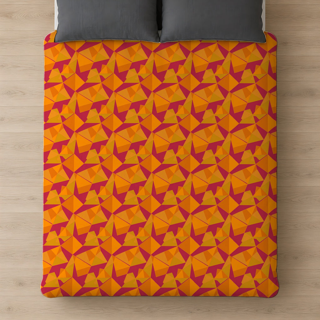 Faceted Gold Panels Cotton Duvet Cover on a bed, seen from above