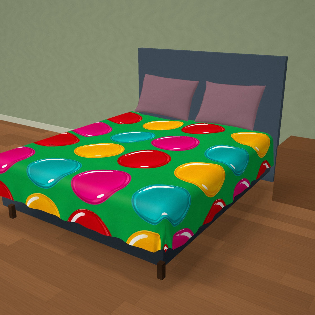 Giant Candy Glass Discs Cotton Duvet Cover on a made bed