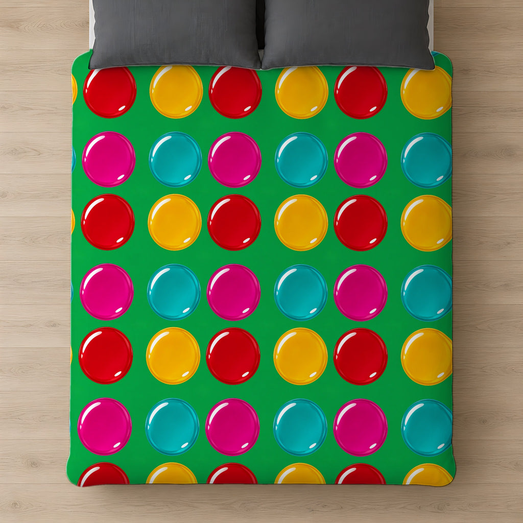 Giant Candy Glass Discs Cotton Duvet Cover on a bed, seen from above