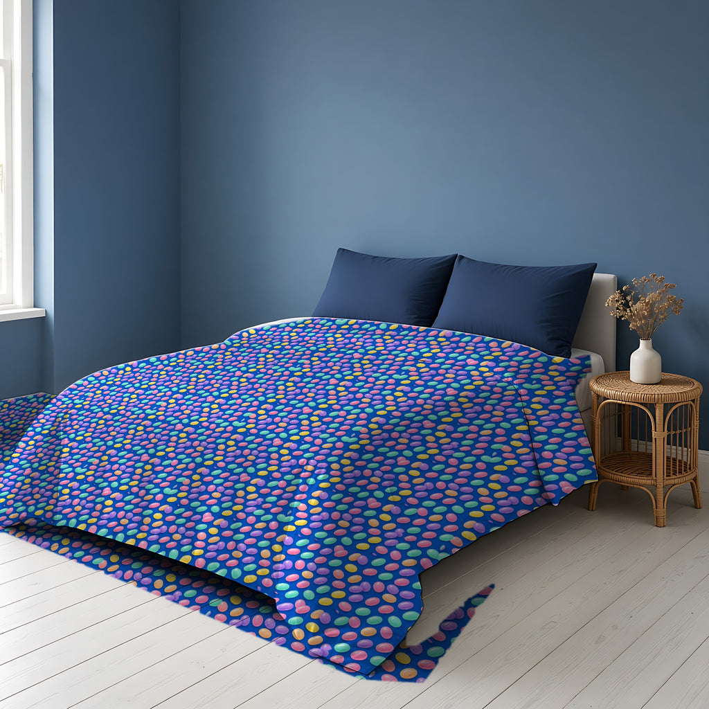 Jelly Bean Scatter Cotton Duvet Cover on a bed in a Scandinavian blue bedroom