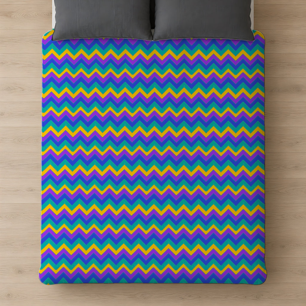 Jewel Chevron Bands Cotton Duvet Cover on a bed, seen from above