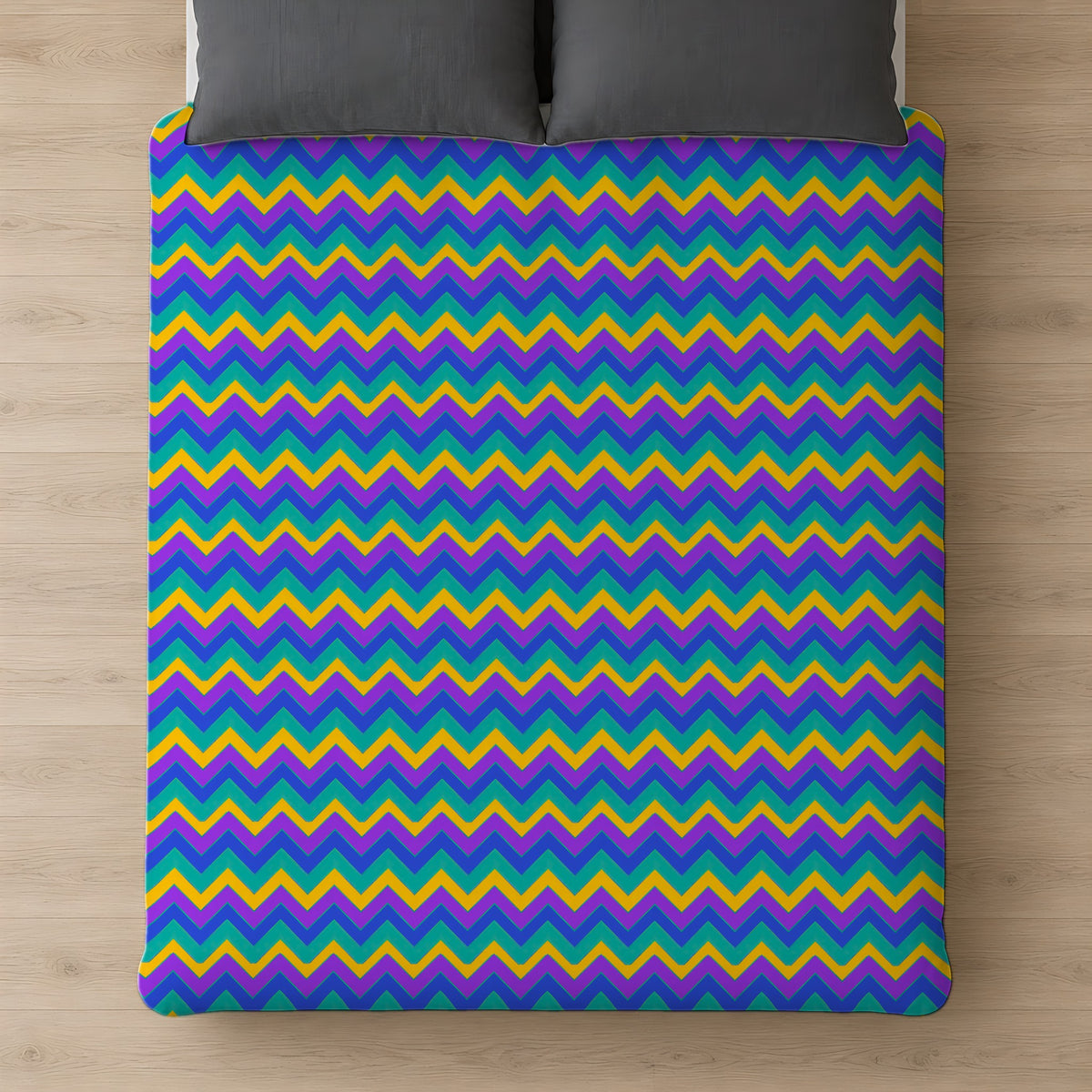 Jewel Chevron Bands Cotton Duvet Cover on a bed, seen from above