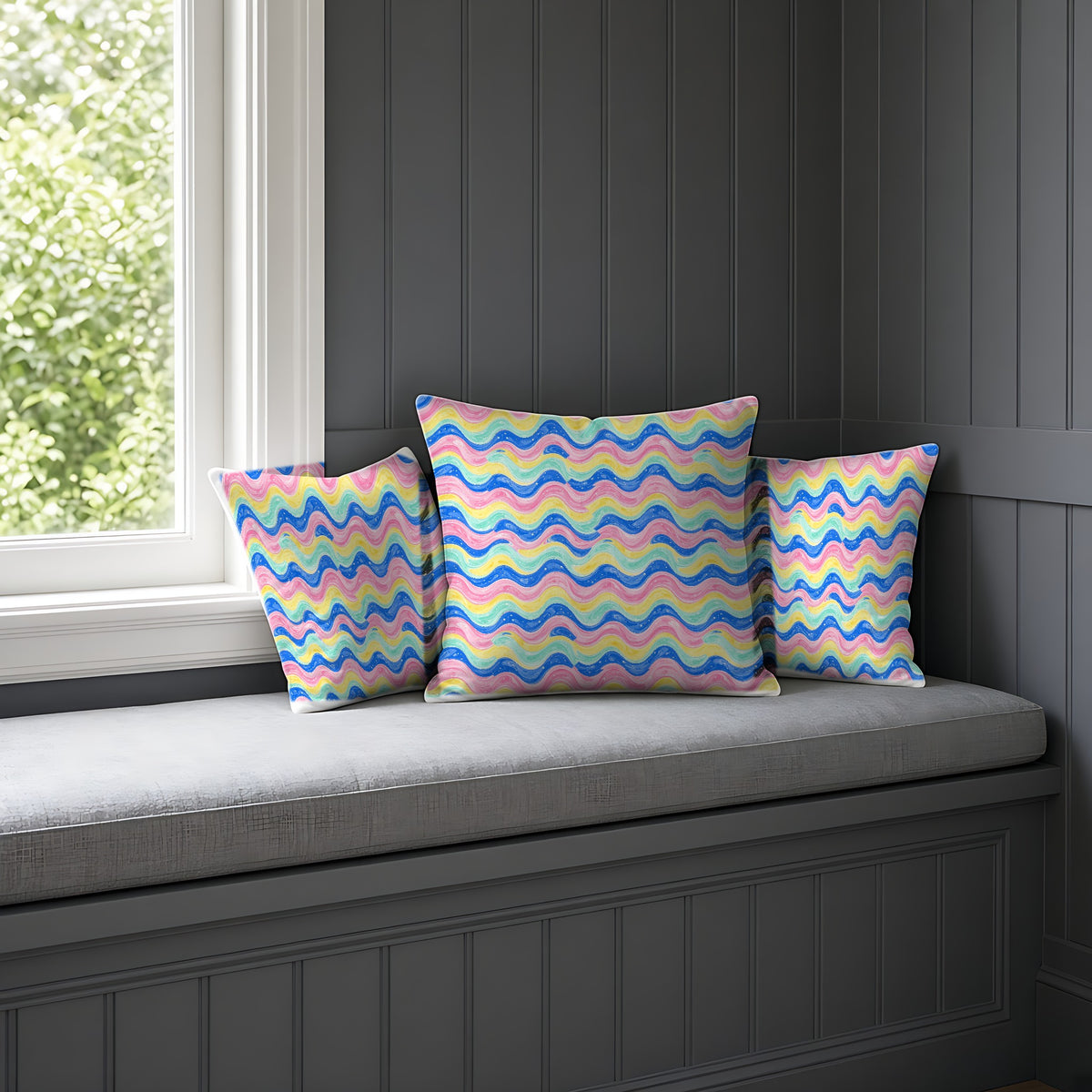 Icing Drip Waves Faux Suede Cushion on a window seat