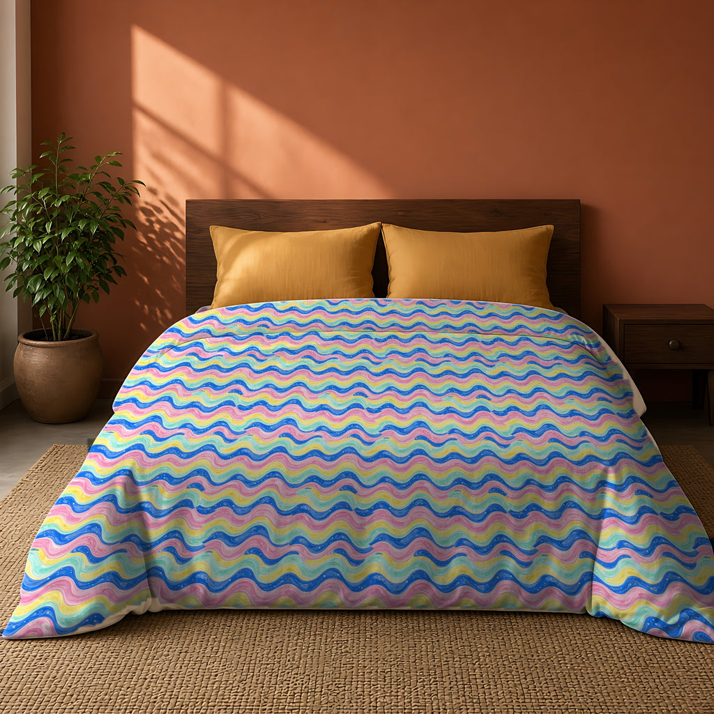 Icing Drip Waves Cotton Duvet Cover on a king bed against a warm terracotta wall