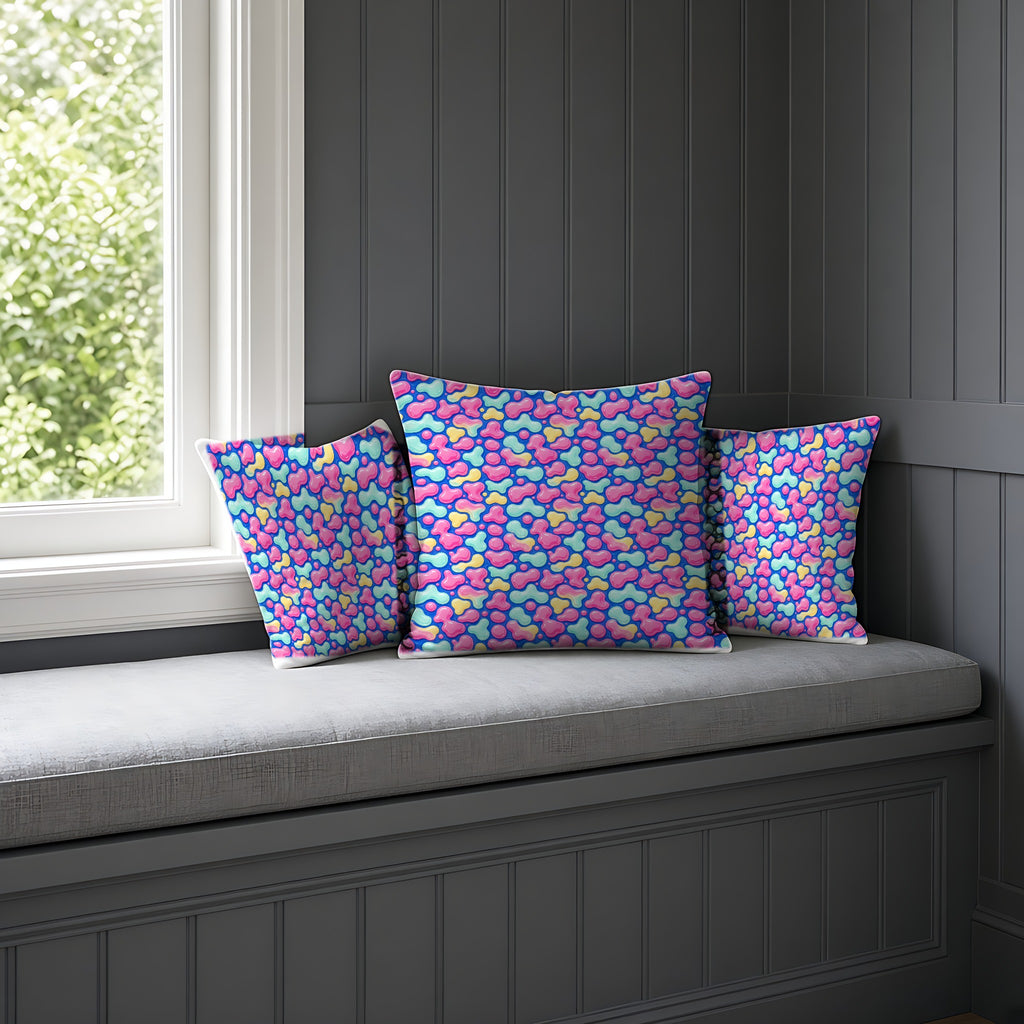 Pastel Lava Blobs Faux Suede Cushion on a window seat