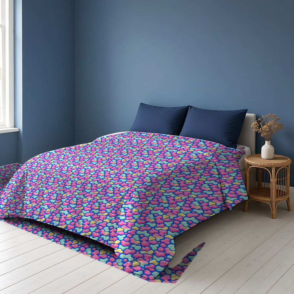Pastel Lava Blobs Cotton Duvet Cover on a bed in a Scandinavian blue bedroom