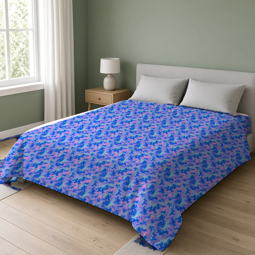 Candy Marble Veins Cotton Duvet Cover on a double bed in a bright sage-green bedroom