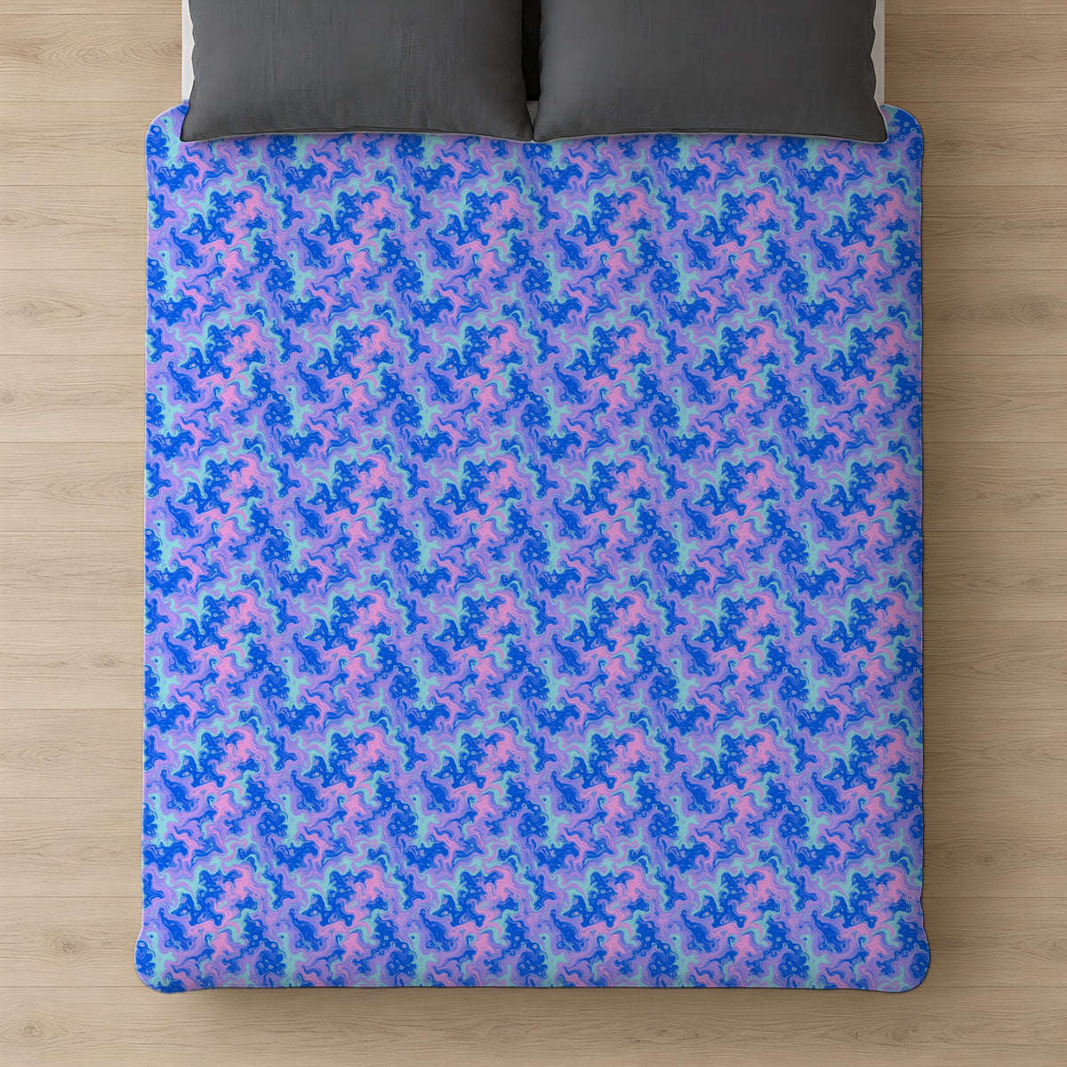 Candy Marble Veins Cotton Duvet Cover on a bed, seen from above