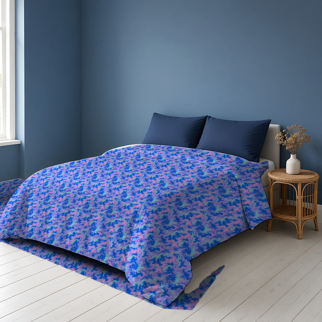 Candy Marble Veins Cotton Duvet Cover on a bed in a Scandinavian blue bedroom